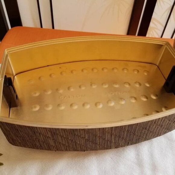MCM Salton Hotray Electric Bun Warmer/Server - Teak w/Saffron Fabric - Works! - Picture 4 of 5